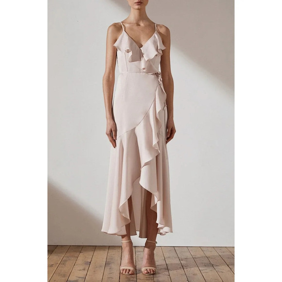 Shona Joy Luxe Bias Frill Wrap Dress Porcelain - Picture 1 of 9